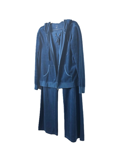 New York & Company Tracksuit Womens Size XL Blue Teal Hooded Velour Zip-up *read - Picture 2 of 16
